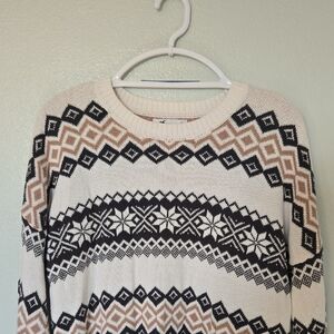 Hollister | Black And Tan Snowflake Grandpa Sweater Size Small